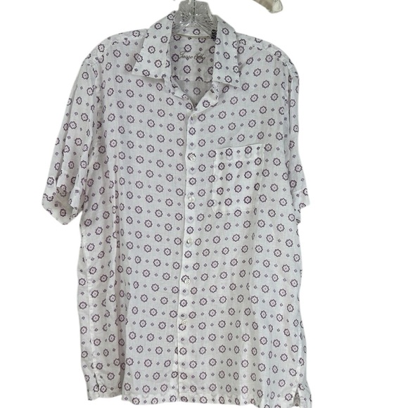 Tasso Elba Mens SZ M 100% Linen White Floral Button Short Sleeve Shirt Vacation - Picture 4 of 11